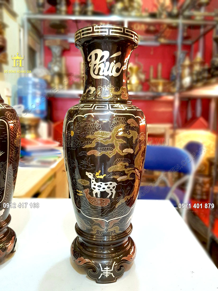 Lọ hoa chữ Ph&uacute;c khảm ngũ sắc với họa tiết tuyệt đẹp